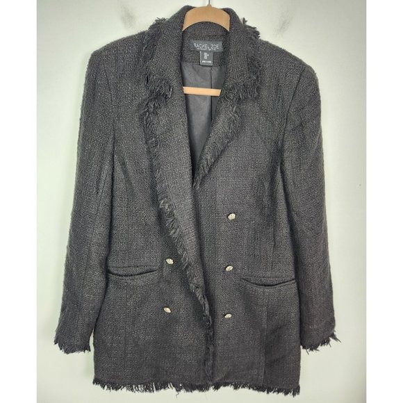 Rachel Zoe Jackets & Blazers - Rachel Zoe Women's Sz. L Black Fringe Tweed Long Line Jacket